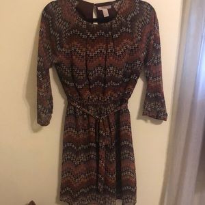 Quarter sleeves, multi-colored designs dress